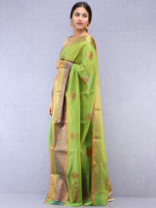 Banarasee Cotton Silk Saree With Zari Work - Light Green Blue & Gold - S031704434