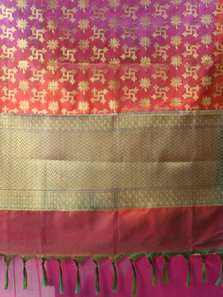 Banarasi Semi Georgette Dupatta With Zari Work -  Multi Shaded Pink Orange & Gold  - D04170909