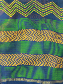 Royal Blue Yellow Green Chanderi Hand Block Printed Dupatta - D04170475