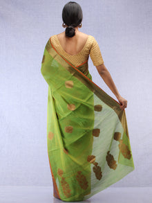 Banarasee Cotton Silk Saree With Zari Work - Light Green Blue & Gold - S031704434