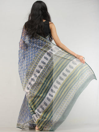 Indigo Olive Green Hand Block Printed Kota Doria Saree - S031704581