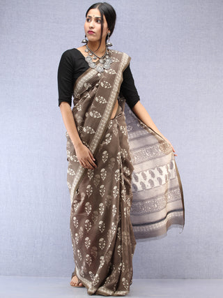 Kashish White Hand Block Printed Chanderi Saree With Zari Border - S031704531