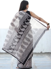 White Black Bagh Hand Block Printed Kota Doria Saree - S031703901