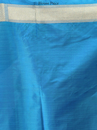 Banarasee Silk Saree With Taj Mahal Motiff & Zari Work - Turquoise Blue & Gold - S031704336