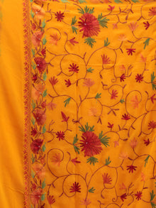 Golden Yellow Aari Embroidered Georgette Saree From Kashmir - S031704653