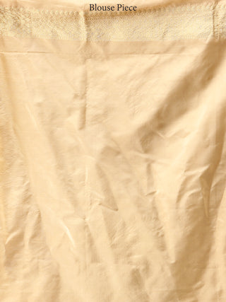 Banarasee Pure Katan Silk Saree With Zari Work - Beige Silver Gold - S031704338