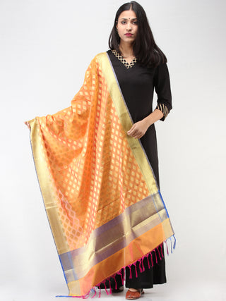 Banarasi Semi Georgette Dupatta With Zari Work -  Orange Purple & Gold  - D04170922