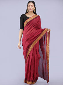 Blush Red Pink Black Bagh Printed Maheshwari Cotton Saree - S031704252