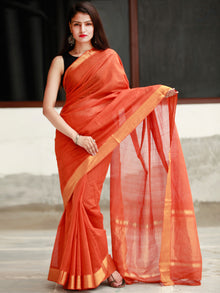 Deep Orange Handloom Mangalagiri Cotton Saree With Zari Border - S031704056
