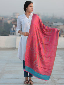 Pink Sky Blue Jamavari Silk Woollen Kashmiri Stole - S200535