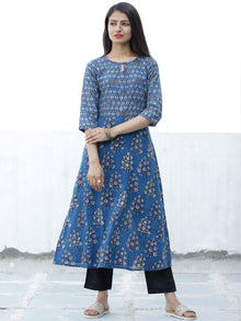 Indigo Golden Rust Hand Block Printed Cotton Kurta - K196F1839