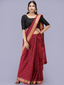 Crimson Red Pink Bagh Printed Maheshwari Cotton Saree - S031704207