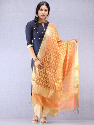 Banarasi Chanderi Dupatta With Zari Work - Yellow & Gold - D04170822
