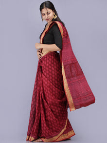 Crimson Red Pink Bagh Printed Maheshwari Cotton Saree - S031704207