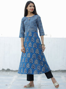Indigo Golden Rust Hand Block Printed Cotton Kurta - K196F1839