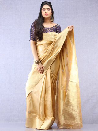 Banarasee Pure Katan Silk Saree With Zari Work - Beige Silver Gold - S031704338