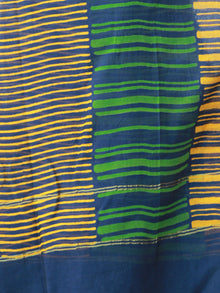 Royal Blue Yellow Green Chanderi Hand Block Printed Dupatta - D04170477
