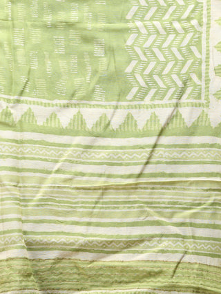 Light Green White Chanderi Hand Block Printed Dupatta - D04170717