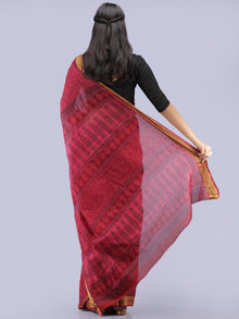 Blush Red Pink Black Bagh Printed Maheshwari Cotton Saree - S031704252