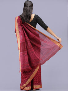 Crimson Red Pink Bagh Printed Maheshwari Cotton Saree - S031704207
