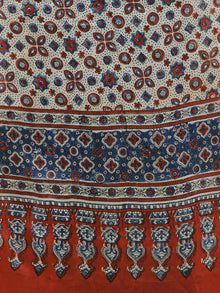 Ivory Red Indigo Ajrakh Hand Block Printed Modal Silk Dupatta - D04170328