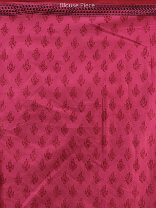 Blush Red Pink Black Bagh Printed Maheshwari Cotton Saree - S031704252
