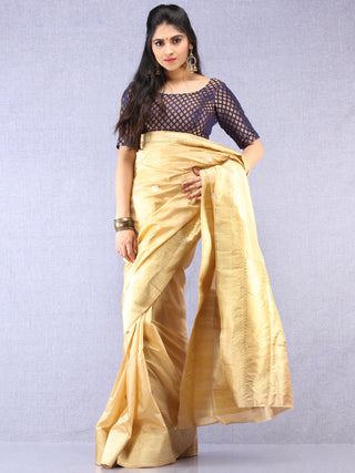 Banarasee Pure Katan Silk Saree With Zari Work - Beige Silver Gold - S031704338