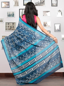 Indigo White Blue Hand Block Printed Cotton Mul Saree - S031703046