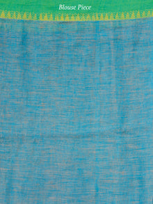 Peach Green Blue Linen Handloom Saree With  Tassels - S031704023