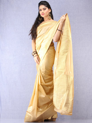 Banarasee Pure Katan Silk Saree With Zari Work - Beige Silver Gold - S031704338