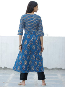Indigo Golden Rust Hand Block Printed Cotton Kurta - K196F1839