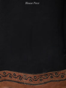 Coffee Brown Black Red Ivory Ajrakh Hand Block Printed Modal Silk Saree in Natural Colors - S031703726