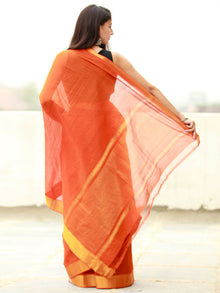 Deep Orange Handloom Mangalagiri Cotton Saree With Zari Border - S031704056