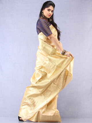 Banarasee Pure Katan Silk Saree With Zari Work - Beige Silver Gold - S031704338