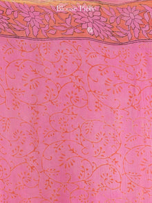Pink Red Green Hand Block Printed Chiffon Saree with Zari Border - S031704612