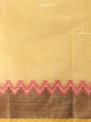 Banarasee Cotton Silk Saree With Zari Work - Ivory Pink & Gold - S031704435