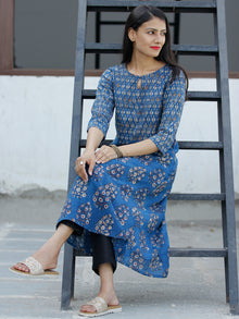 Indigo Golden Rust Hand Block Printed Cotton Kurta - K196F1839
