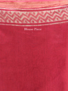 Pastel Pink Ivory Hand Block Printed Maheshwari Silk Saree With Zari Border - S031704532