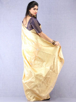 Banarasee Pure Katan Silk Saree With Zari Work - Beige Silver Gold - S031704338