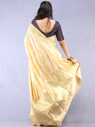 Banarasee Pure Katan Silk Saree With Zari Work - Beige Silver Gold - S031704338