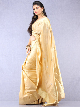 Banarasee Pure Katan Silk Saree With Zari Work - Beige Silver Gold - S031704338