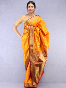 Banarasee Art Silk Self Weave Saree With Zari Work - Mustard Yellow Red & Gold - S031704436