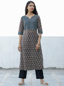 Brown Green Hand Block Printed Cotton Kurta - K190F1869