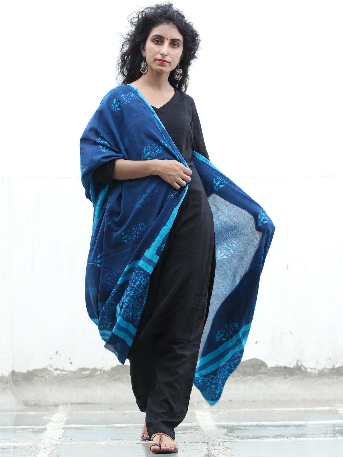 Indigo Sky Blue Cotton Hand Block Printed Dupatta - D04170426