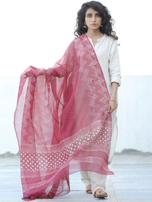 Onion Pink Ivory Kota Doria Cotton Hand Block Printed Dupatta  - D04170662