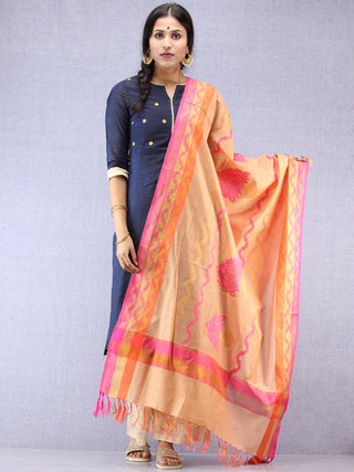 Banarasi Chanderi Dupatta With Resham Work - Pink Beige & Gold - D04170821