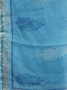 Azure Blue White Ivory Kota Silk Hand Black Printed Dupatta - D04170198