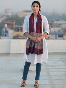 Maroon Navy Jamavari Silk Woollen Kashmiri Stole - S200538