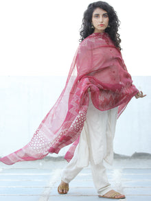 Onion Pink Ivory Kota Doria Cotton Hand Block Printed Dupatta  - D04170662