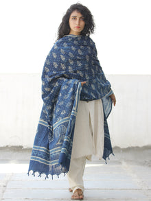 Indigo Ivory Handloom Cotton Hand Block Printed Dupatta - D04170568